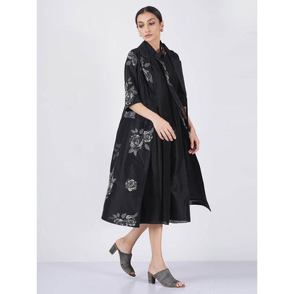 ARCVSH by Pallavi Singh Monochrome Rose Black Jacket with Jumpsuit (Set of 2)