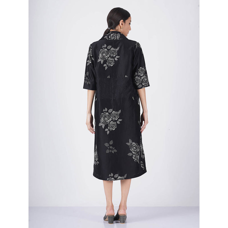 ARCVSH by Pallavi Singh Monochrome Rose Black Jacket with Jumpsuit (Set of 2)