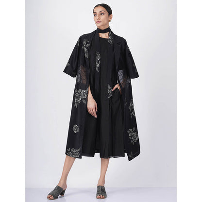 ARCVSH by Pallavi Singh Monochrome Rose Black Jacket with Jumpsuit (Set of 2)