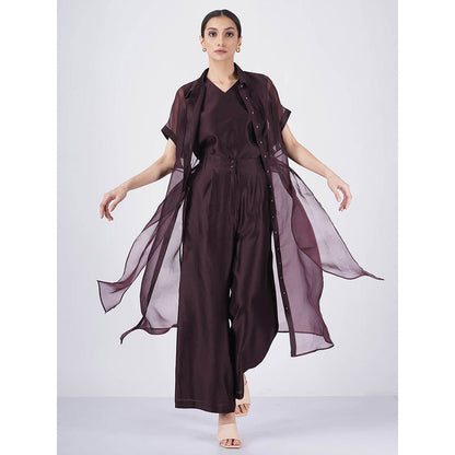ARCVSH by Pallavi Singh Purple V-Neck Top with Straight Pant & Organza Jacket (Set of 3)