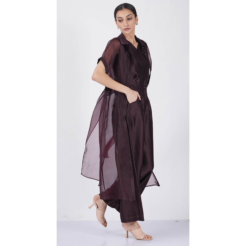 ARCVSH by Pallavi Singh Purple V-Neck Top with Straight Pant & Organza Jacket (Set of 3)