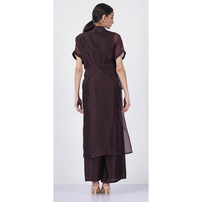 ARCVSH by Pallavi Singh Purple V-Neck Top with Straight Pant & Organza Jacket (Set of 3)