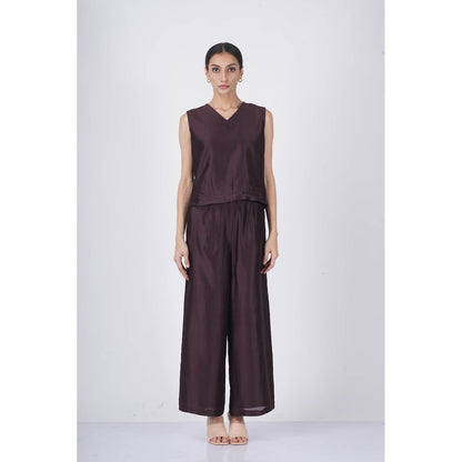ARCVSH by Pallavi Singh Purple V-Neck Top with Straight Pant & Organza Jacket (Set of 3)