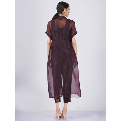 ARCVSH by Pallavi Singh Purple Rose Printed Top & Straight Pant with Organza Jacket (Set of 3)