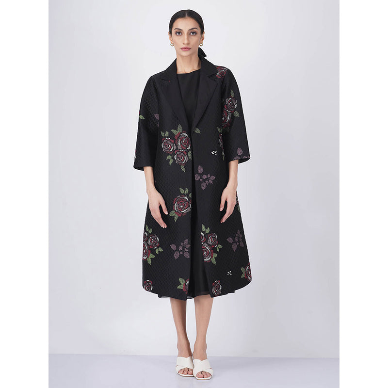 ARCVSH by Pallavi Singh Multi Rose Black Jacket with Jumpsuit (Set of 2)