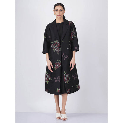 ARCVSH by Pallavi Singh Multi Rose Black Jacket with Jumpsuit (Set of 2)