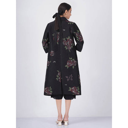 ARCVSH by Pallavi Singh Multi Rose Black Jacket with Jumpsuit (Set of 2)