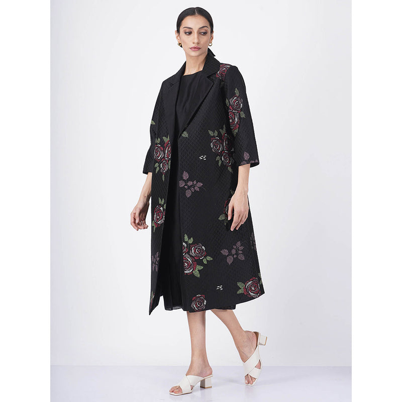 ARCVSH by Pallavi Singh Multi Rose Black Jacket with Jumpsuit (Set of 2)