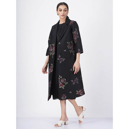 ARCVSH by Pallavi Singh Multi Rose Black Jacket with Jumpsuit (Set of 2)