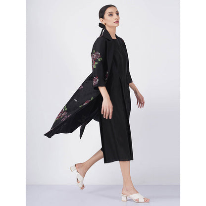 ARCVSH by Pallavi Singh Multi Rose Black Jacket with Jumpsuit (Set of 2)
