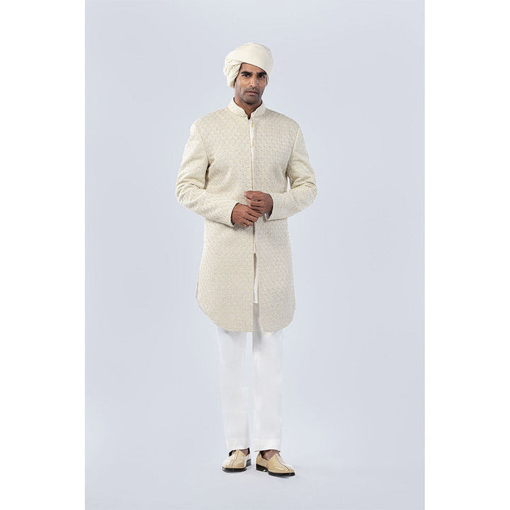 Arjun Kilachand Ivory Scalap Bead and French Knot Embroidered Sherwani (Set of 2)