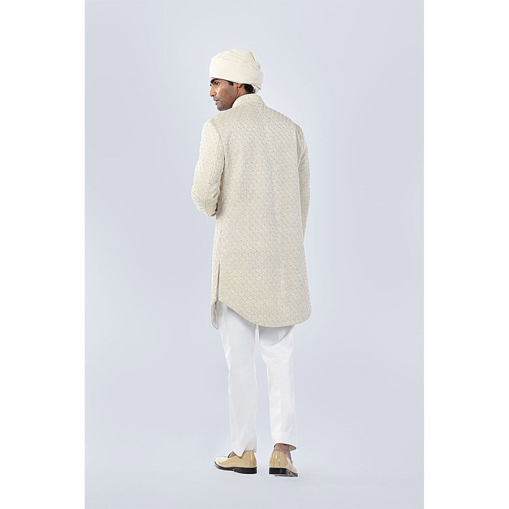 Arjun Kilachand Ivory Scalap Bead and French Knot Embroidered Sherwani (Set of 2)