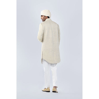Arjun Kilachand Ivory Scalap Bead and French Knot Embroidered Sherwani (Set of 2)