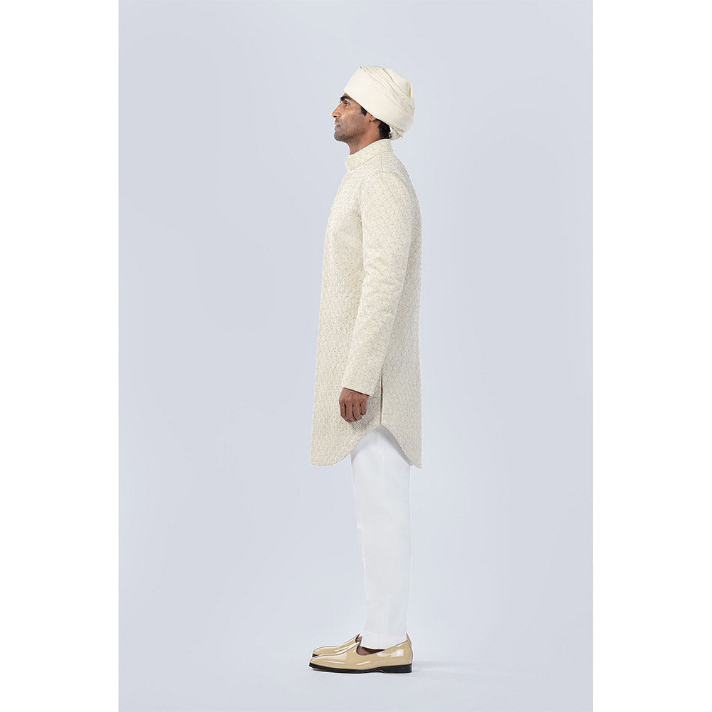 Arjun Kilachand Ivory Scalap Bead and French Knot Embroidered Sherwani (Set of 2)