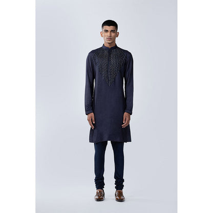 Arjun Kilachand Navy Blue French Knot Embroidered Kurta