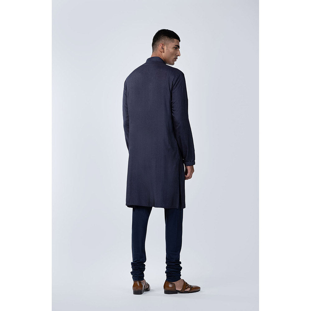 Arjun Kilachand Navy Blue French Knot Embroidered Kurta