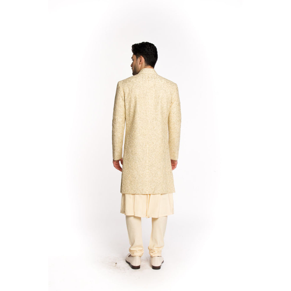 Arjun Kilachand Beige Sequins Embroidered Sherwani with Kurta and Churidar (Set of 3)
