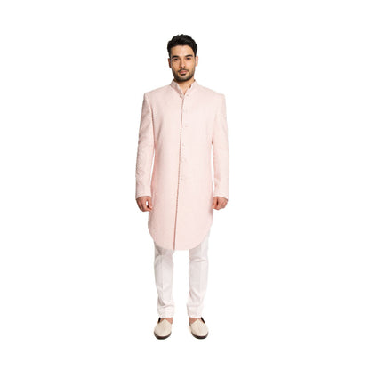 Arjun Kilachand Baby Pink Thread Work Cut Dana Embroidered Sherwani with Pant (Set of 2)