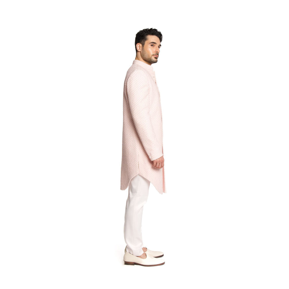Arjun Kilachand Baby Pink Thread Work Cut Dana Embroidered Sherwani with Pant (Set of 2)