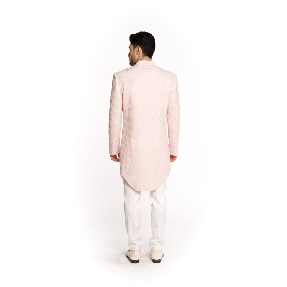 Arjun Kilachand Baby Pink Thread Work Cut Dana Embroidered Sherwani with Pant (Set of 2)