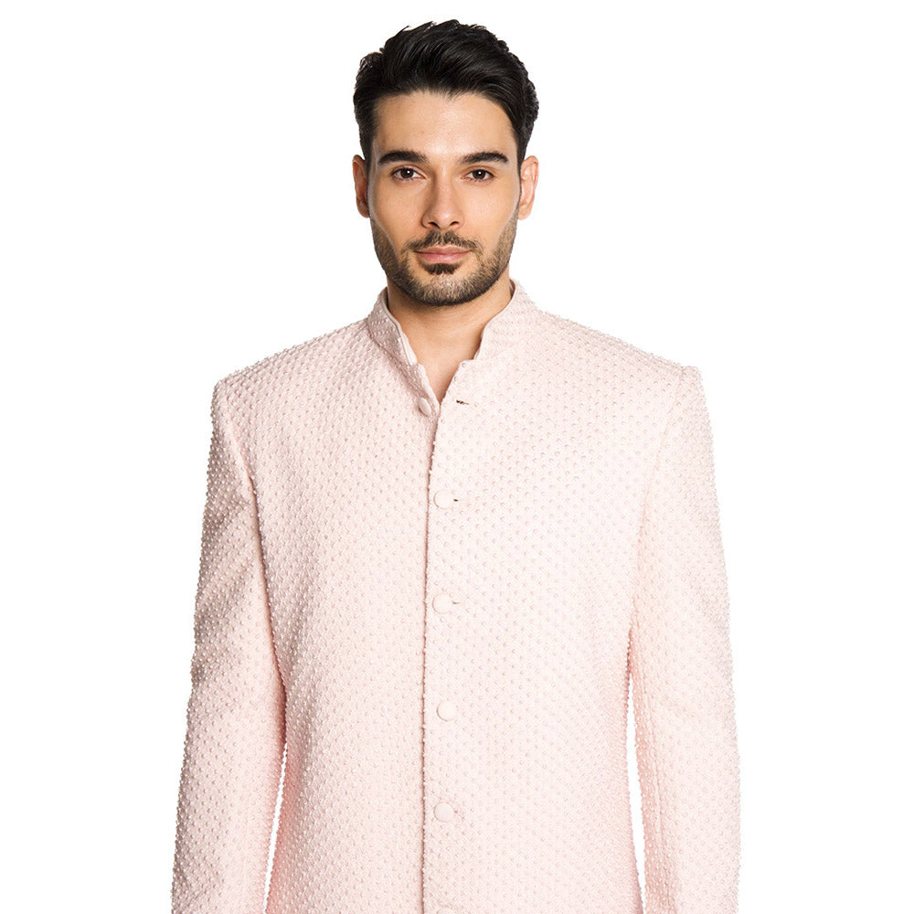 Arjun Kilachand Baby Pink Thread Work Cut Dana Embroidered Sherwani with Pant (Set of 2)