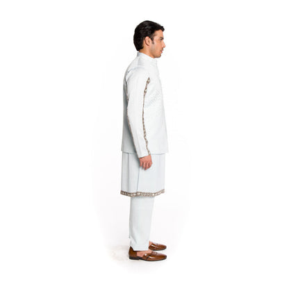 Arjun Kilachand Frozen Blue Embroidered Bundi Jacket with Kurta and Pant (Set of 3)