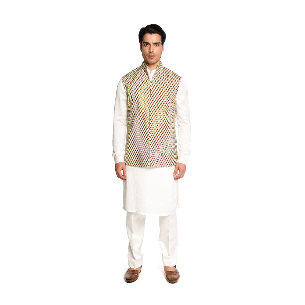 Arjun Kilachand Ivory Embroidered Bundi Jacket with Kurta and Pant (Set of 3)
