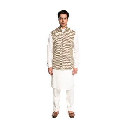 Arjun Kilachand Ivory Embroidered Bundi Jacket with Kurta and Pant (Set of 3)