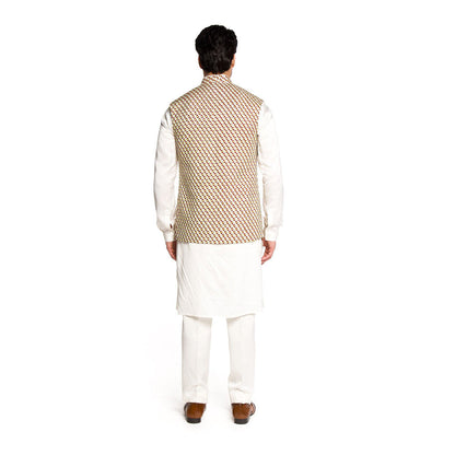 Arjun Kilachand Ivory Embroidered Bundi Jacket with Kurta and Pant (Set of 3)