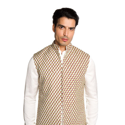 Arjun Kilachand Ivory Embroidered Bundi Jacket with Kurta and Pant (Set of 3)