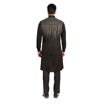 Arjun Kilachand Black Sequins Bundi Jacket with Kurta and Pant (Set of 3)