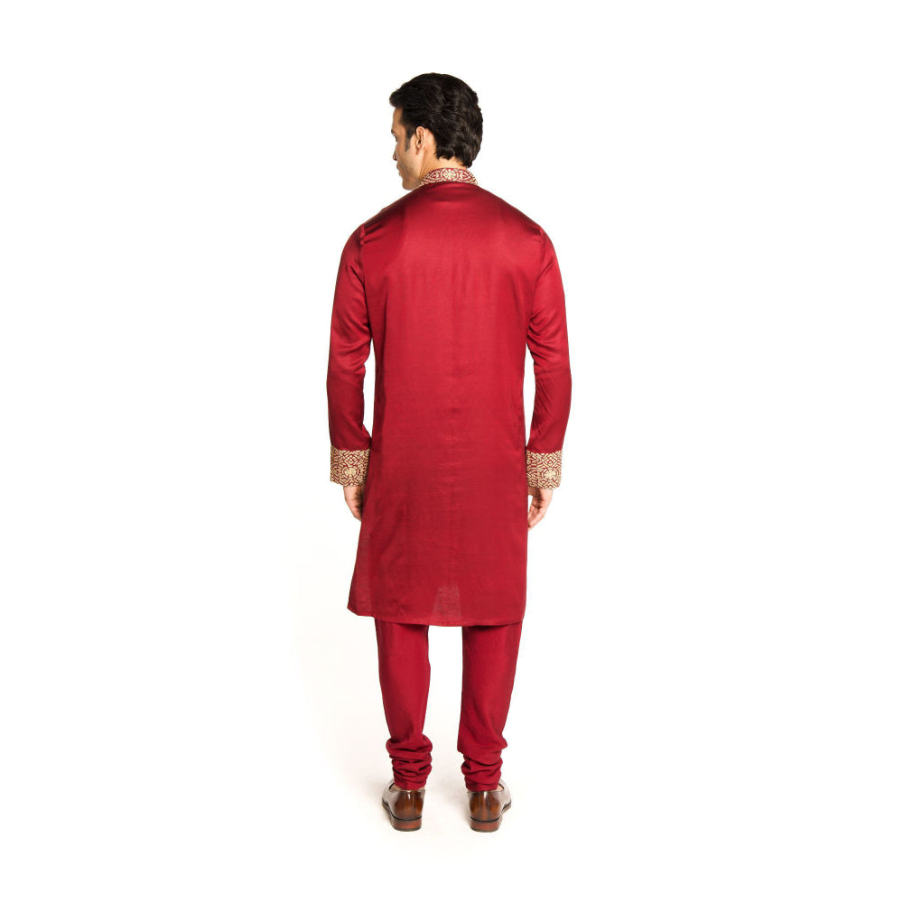 Arjun Kilachand Maroon Marodi Embroidered Kurta with Churidar (Set of 2)