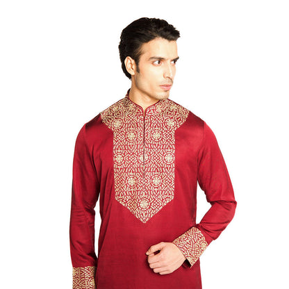 Arjun Kilachand Maroon Marodi Embroidered Kurta with Churidar (Set of 2)