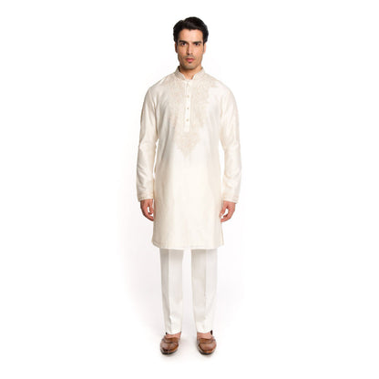 Arjun Kilachand Ivory Spring Embroidery Kurta with Pant (Set of 2)