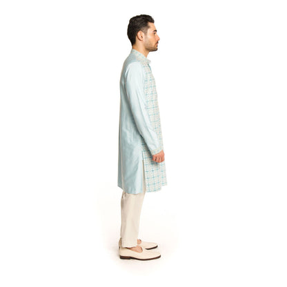 Arjun Kilachand Frozen Blue Mirror Thread Work Embroidered Kurta with Pant (Set of 2)
