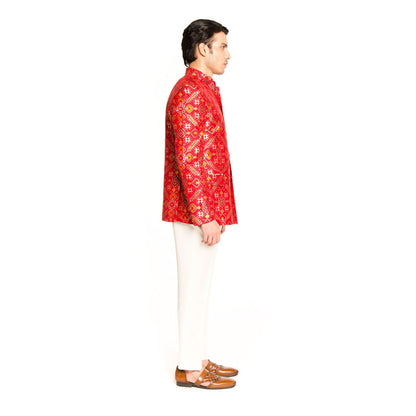 Arjun Kilachand Red Patola Bandgala with Pant (Set of 2)