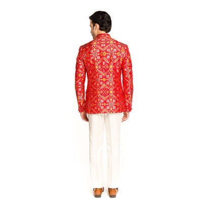 Arjun Kilachand Red Patola Bandgala with Pant (Set of 2)