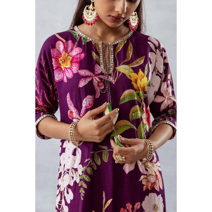 AROOP SHOP INDIA Women Purple Floral Co-Ord (Set of 2)