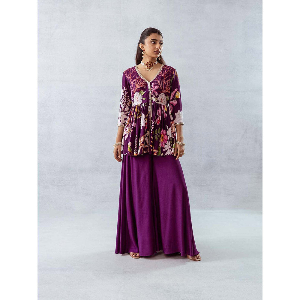 AROOP SHOP INDIA Women Purple Floral Kurta with Palazzo (Set of 2)