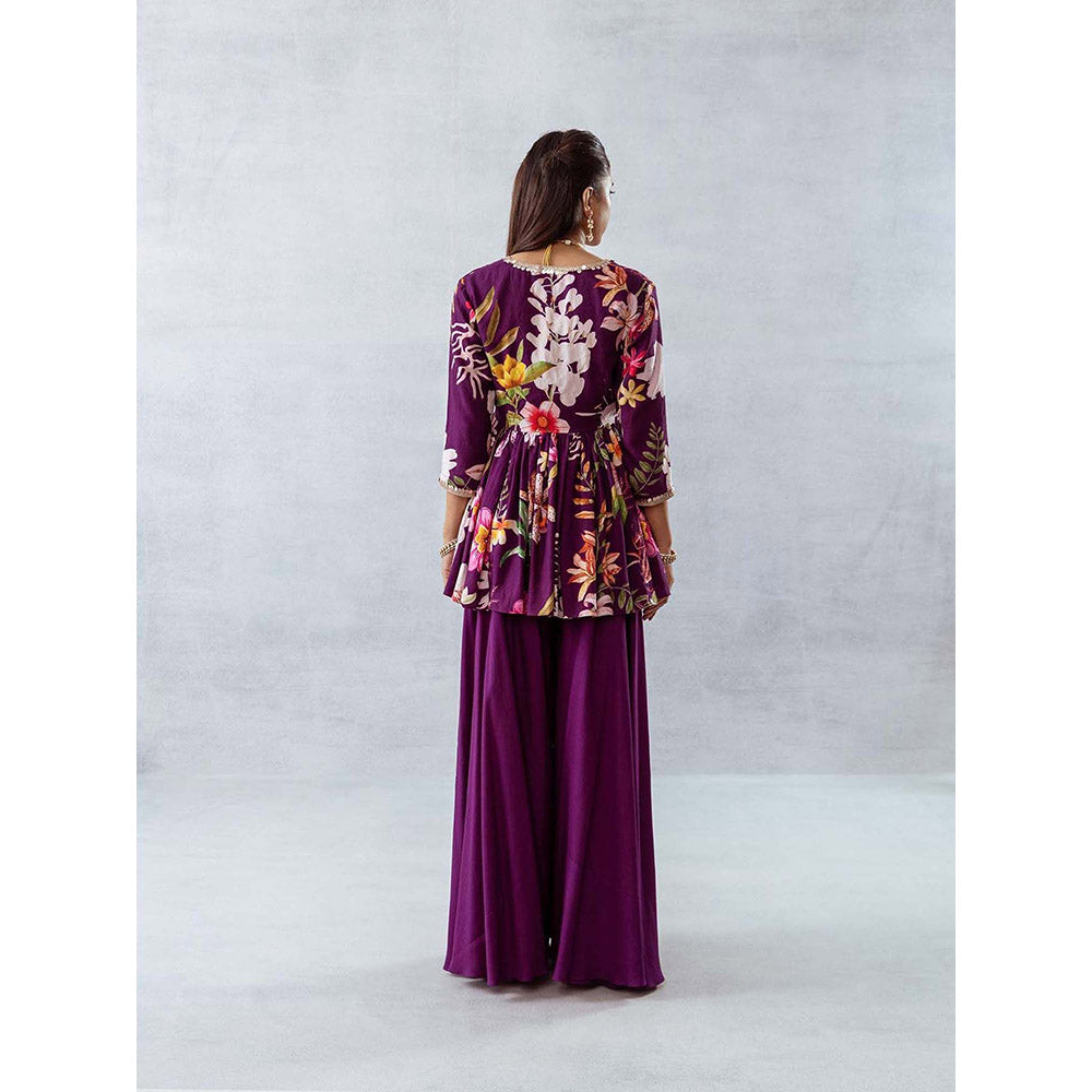 AROOP SHOP INDIA Women Purple Floral Kurta with Palazzo (Set of 2)