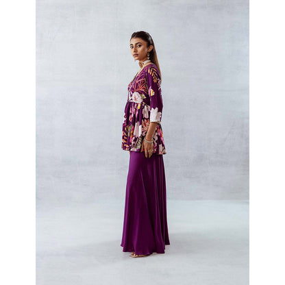 AROOP SHOP INDIA Women Purple Floral Kurta with Palazzo (Set of 2)
