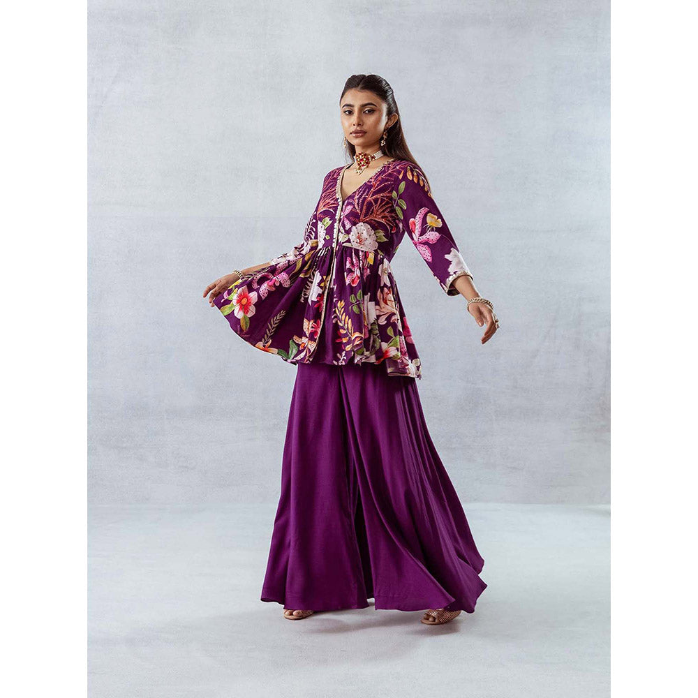 AROOP SHOP INDIA Women Purple Floral Kurta with Palazzo (Set of 2)