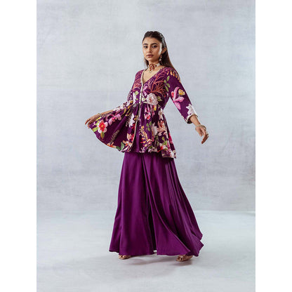 AROOP SHOP INDIA Women Purple Floral Kurta with Palazzo (Set of 2)