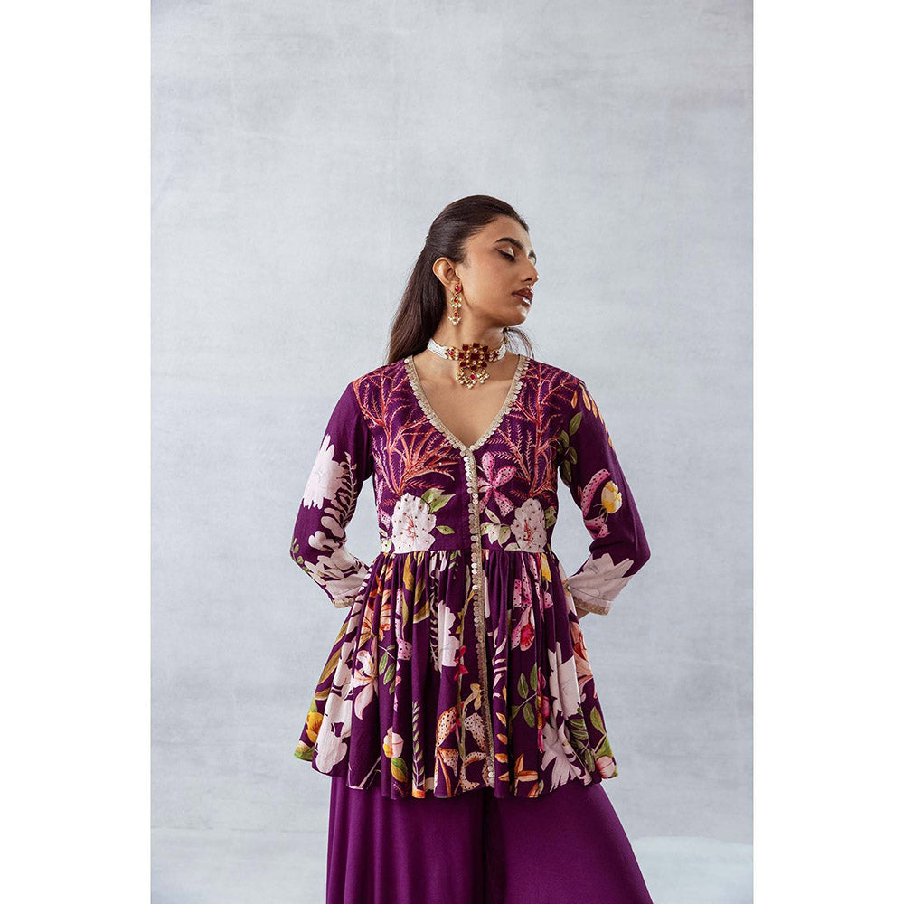 AROOP SHOP INDIA Women Purple Floral Kurta with Palazzo (Set of 2)