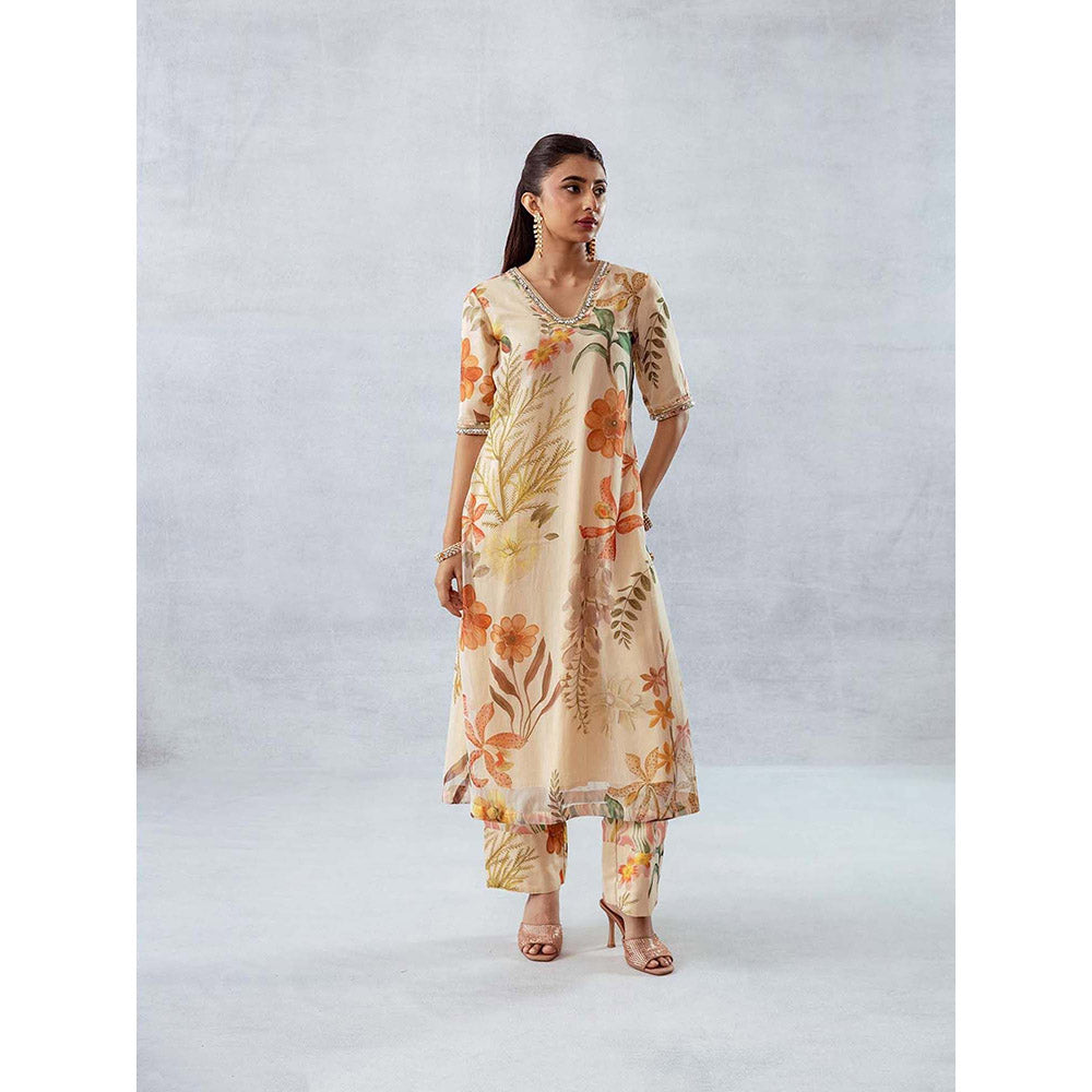 AROOP SHOP INDIA Women Beige Floral Co-Ord (Set of 2)
