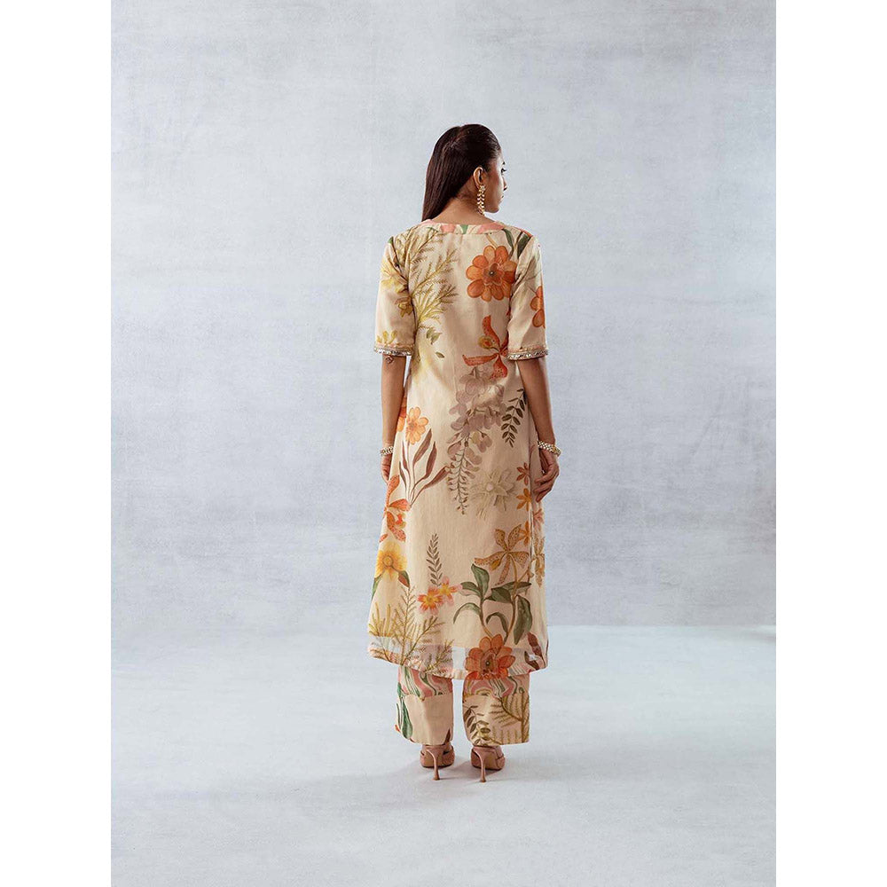 AROOP SHOP INDIA Women Beige Floral Co-Ord (Set of 2)