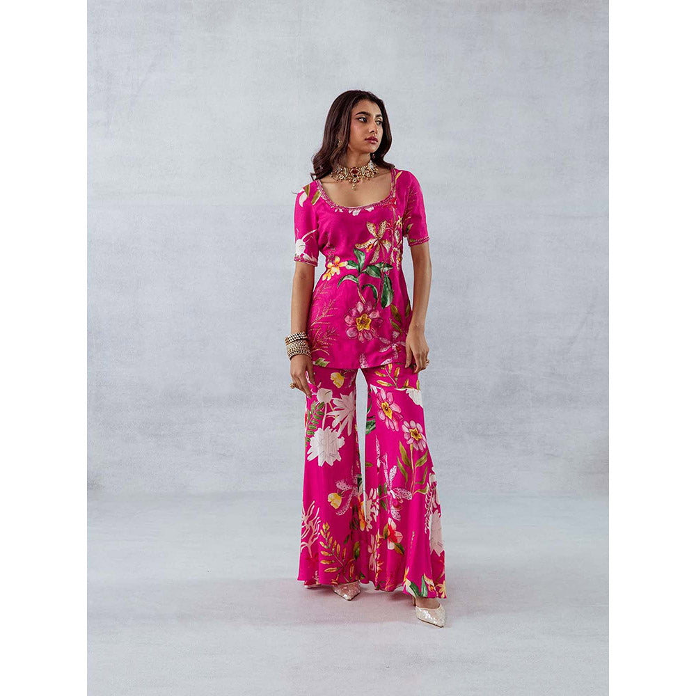 AROOP SHOP INDIA Women Pink Floral Kurta with Sharara (Set of 2)