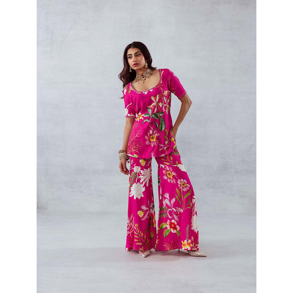 AROOP SHOP INDIA Women Pink Floral Kurta with Sharara (Set of 2)