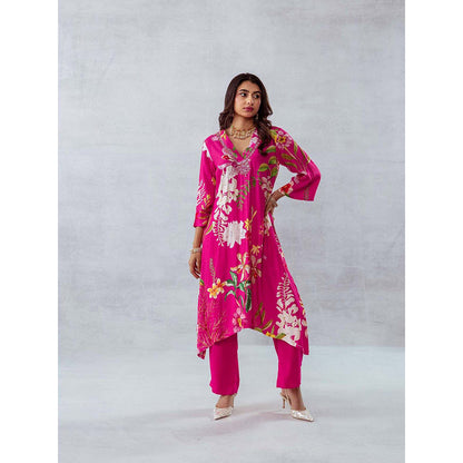 AROOP SHOP INDIA Women Pink Floral Kurta with Pant (Set of 2)