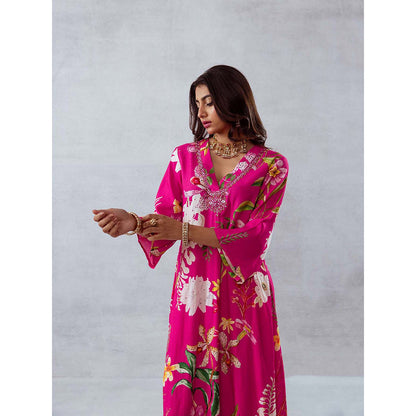 AROOP SHOP INDIA Women Pink Floral Kurta with Pant (Set of 2)